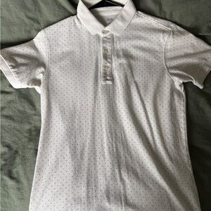 Uniqlo Mens White Polo Cotton Shirt Polka Dot - Size Medium
